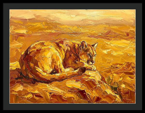 Cougar Resting In Golden Landscape