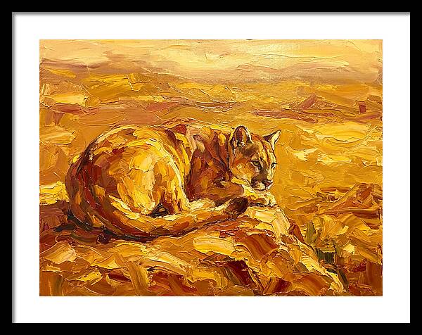 Cougar Resting In Golden Landscape