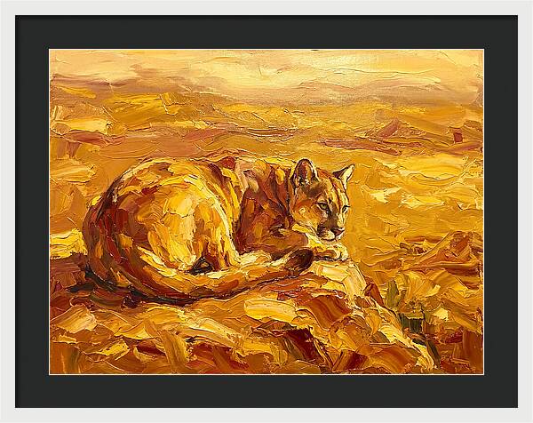 Cougar Resting In Golden Landscape