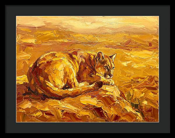 Cougar Resting In Golden Landscape