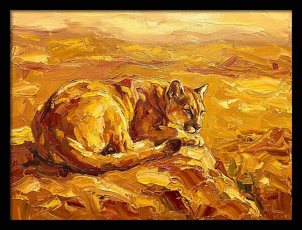 Cougar Resting In Golden Landscape