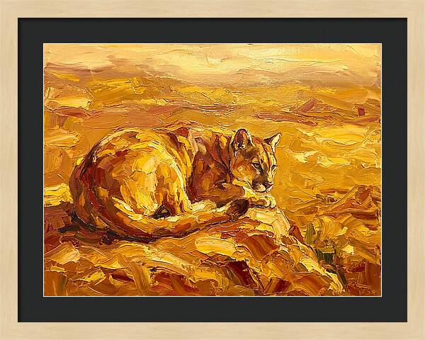 Cougar Resting In Golden Landscape