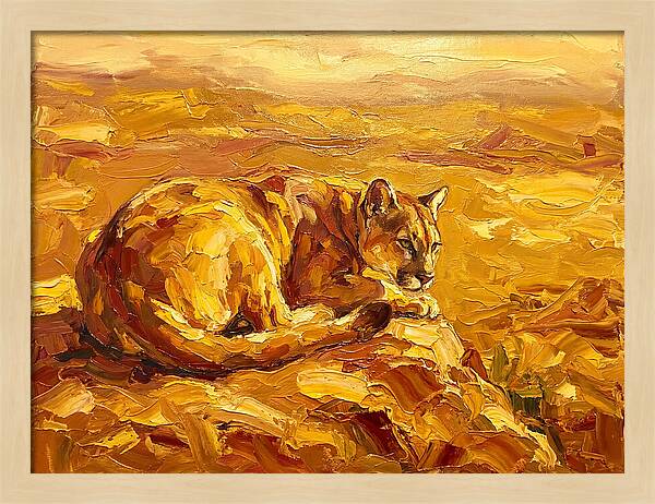 Cougar Resting In Golden Landscape