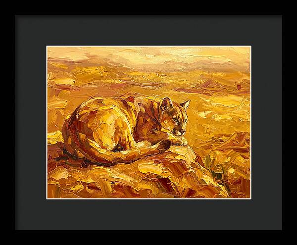 Cougar Resting In Golden Landscape
