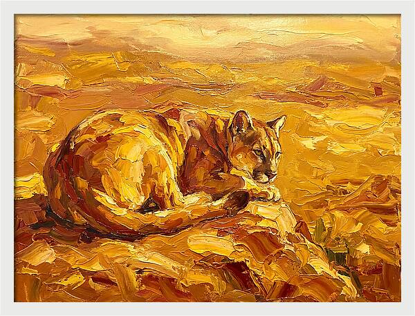 Cougar Resting In Golden Landscape