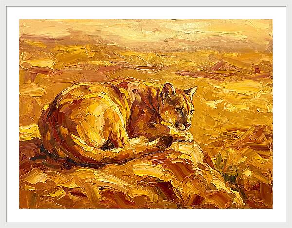 Cougar Resting In Golden Landscape
