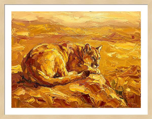 Cougar Resting In Golden Landscape