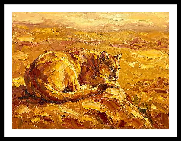 Cougar Resting In Golden Landscape