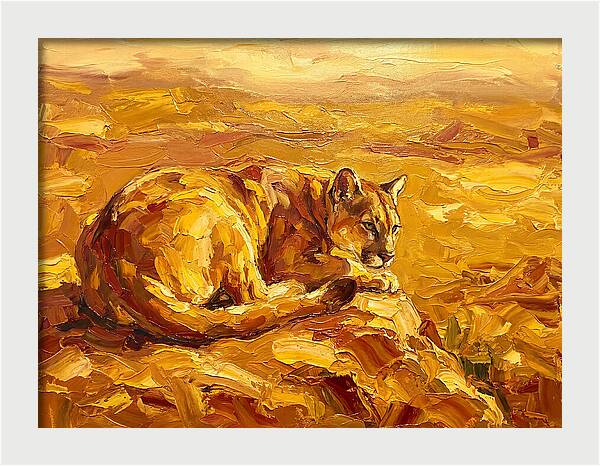Cougar Resting In Golden Landscape