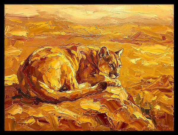 Cougar Resting In Golden Landscape