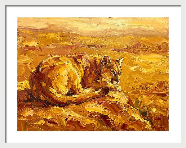Cougar Resting In Golden Landscape