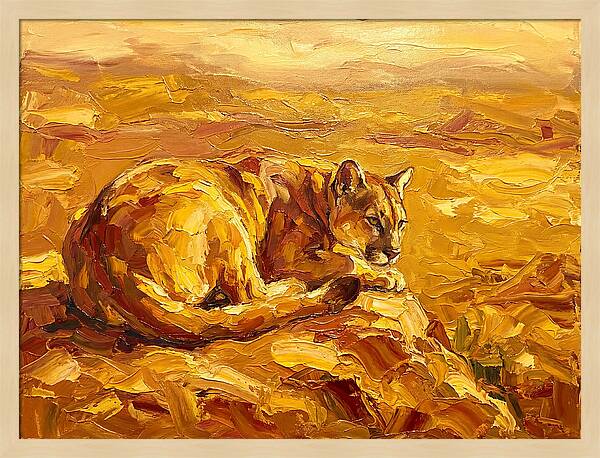 Cougar Resting In Golden Landscape