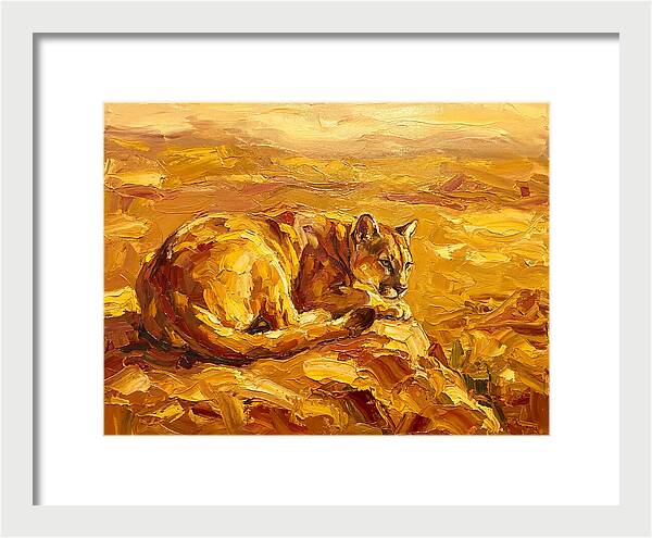 Cougar Resting In Golden Landscape