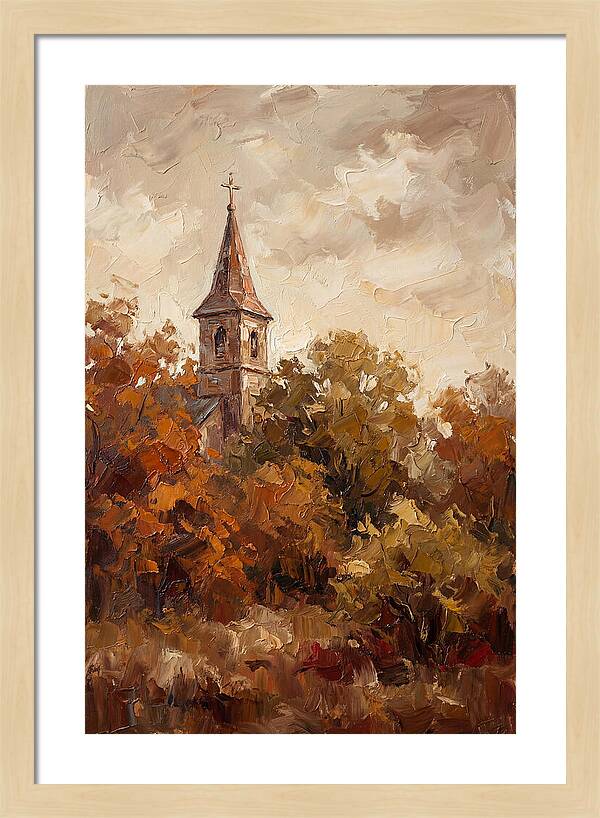 Country Church Steeple Among Autumn Trees