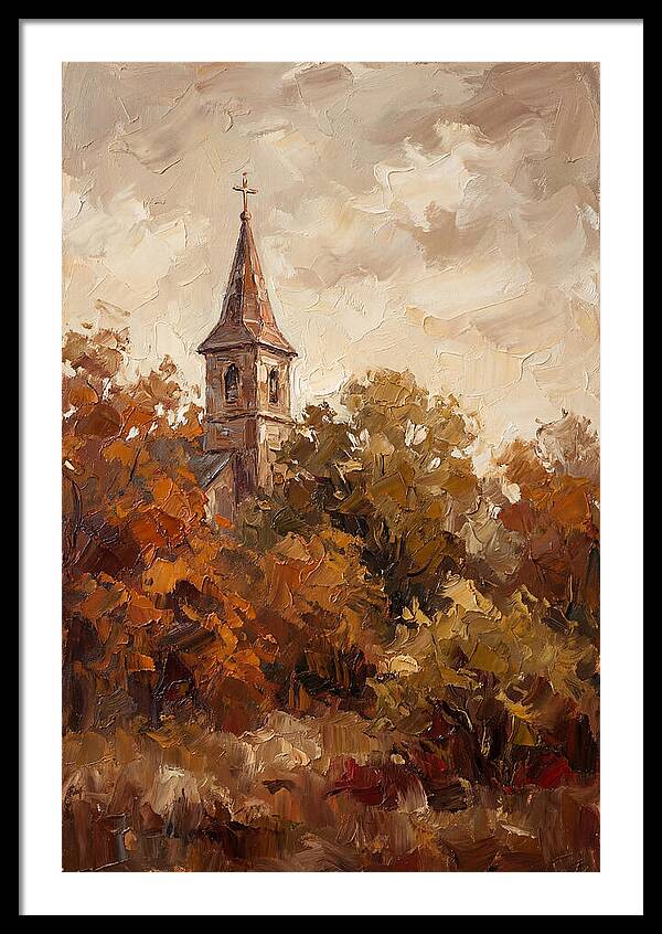 Country Church Steeple Among Autumn Trees
