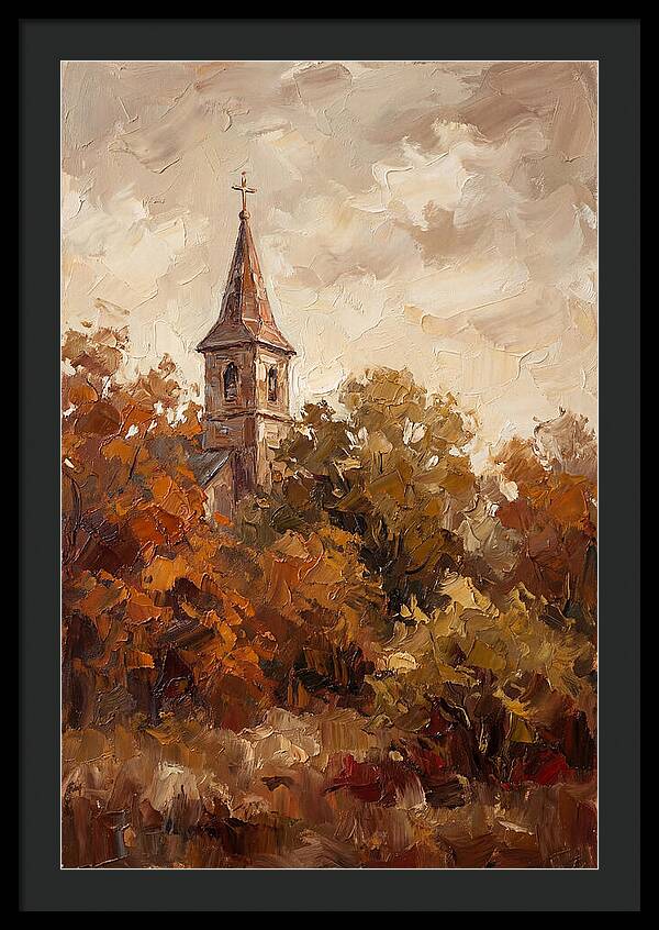 Country Church Steeple Among Autumn Trees