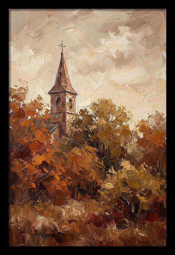 Country Church Steeple Among Autumn Trees