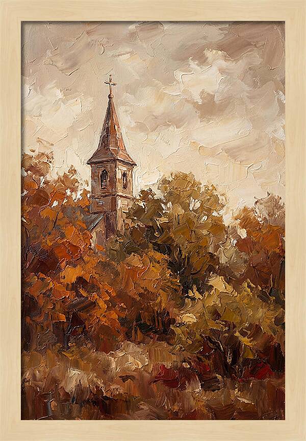 Country Church Steeple Among Autumn Trees