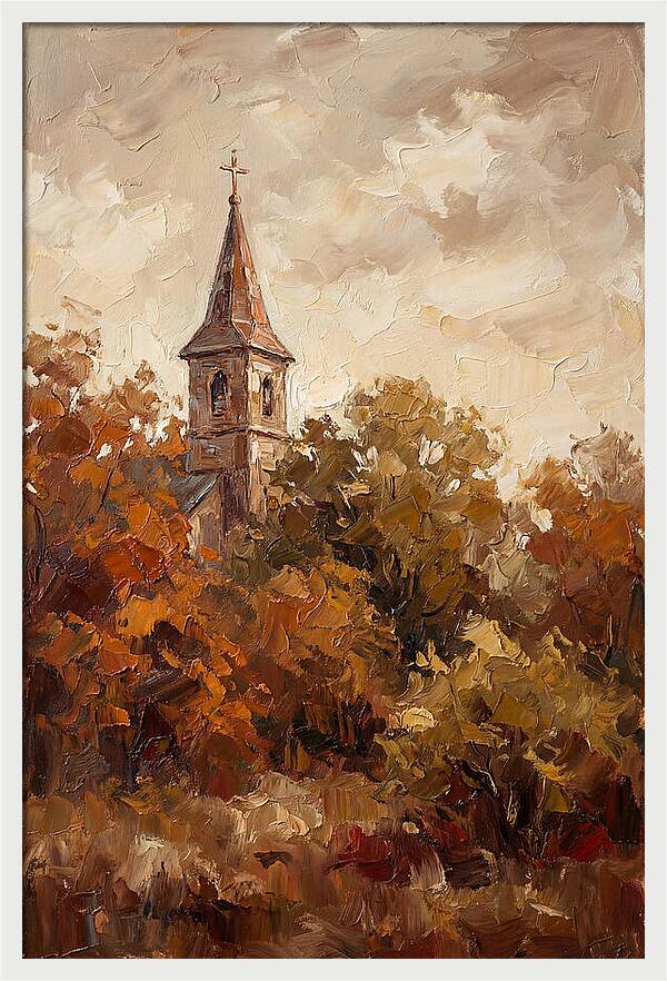 Country Church Steeple Among Autumn Trees