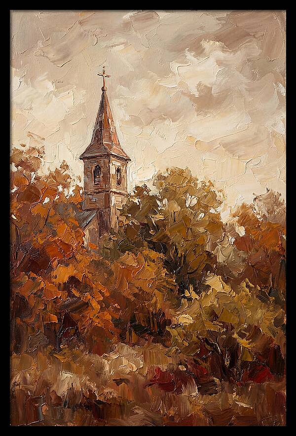 Country Church Steeple Among Autumn Trees