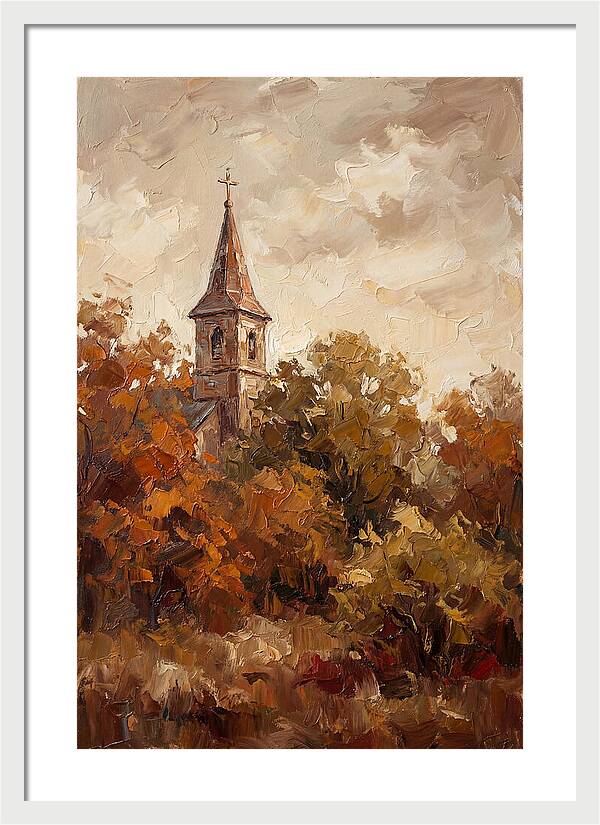 Country Church Steeple Among Autumn Trees