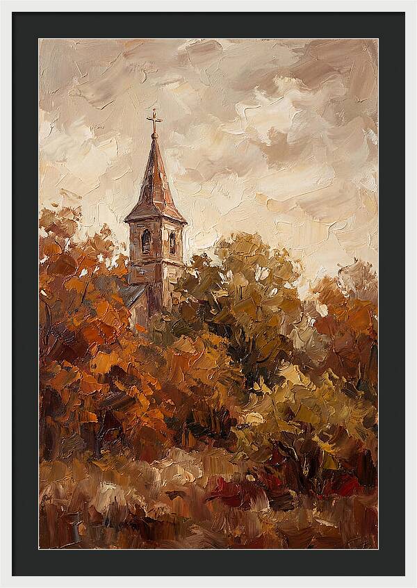 Country Church Steeple Among Autumn Trees