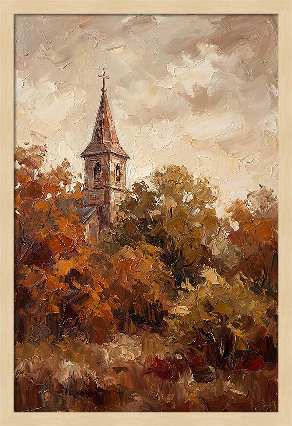 Country Church Steeple Among Autumn Trees