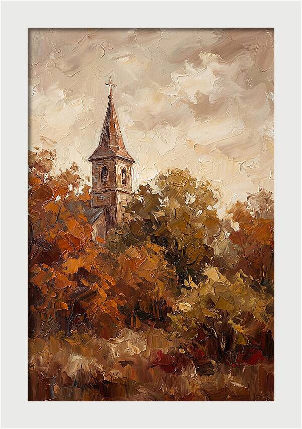 Country Church Steeple Among Autumn Trees