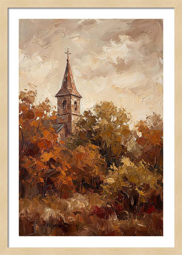 Country Church Steeple Among Autumn Trees