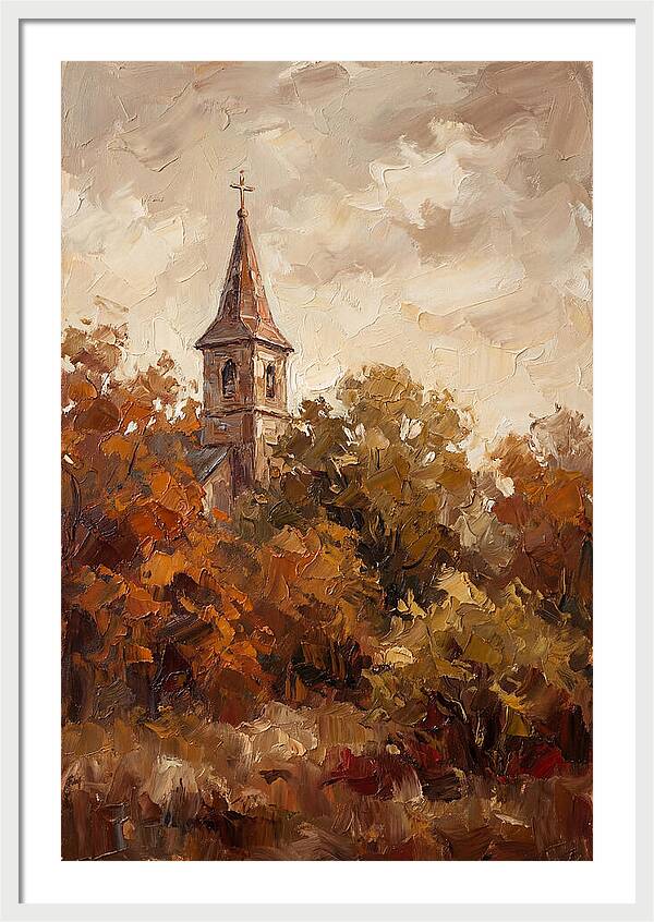 Country Church Steeple Among Autumn Trees