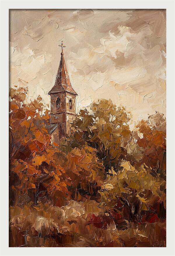 Country Church Steeple Among Autumn Trees