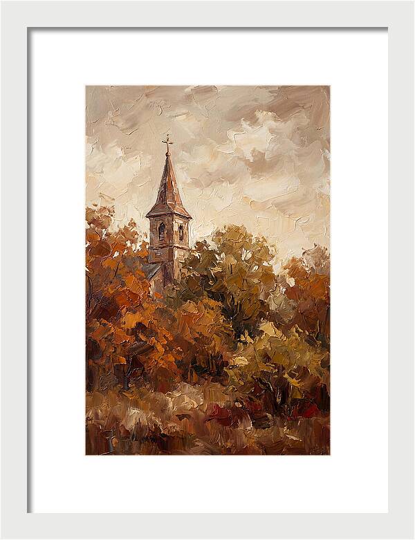 Country Church Steeple Among Autumn Trees