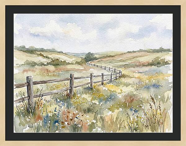 Country Fence In Watercolor