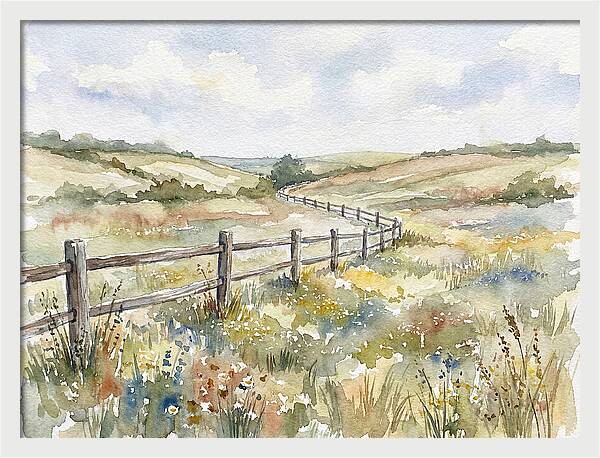 Country Fence In Watercolor