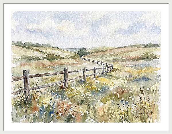 Country Fence In Watercolor
