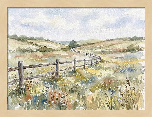 Country Fence In Watercolor