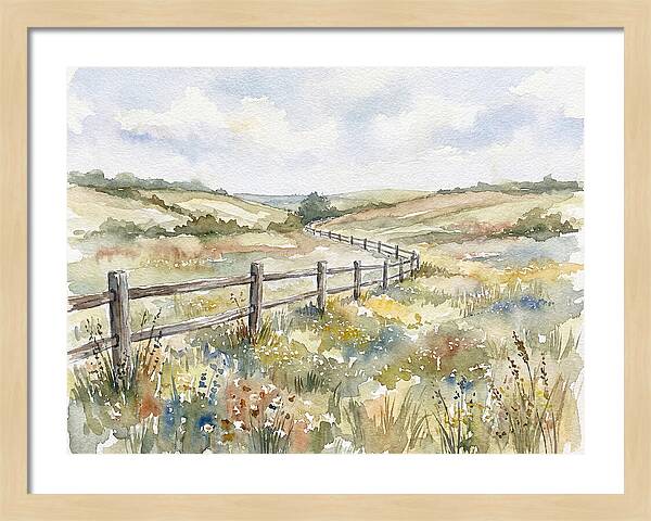 Country Fence In Watercolor