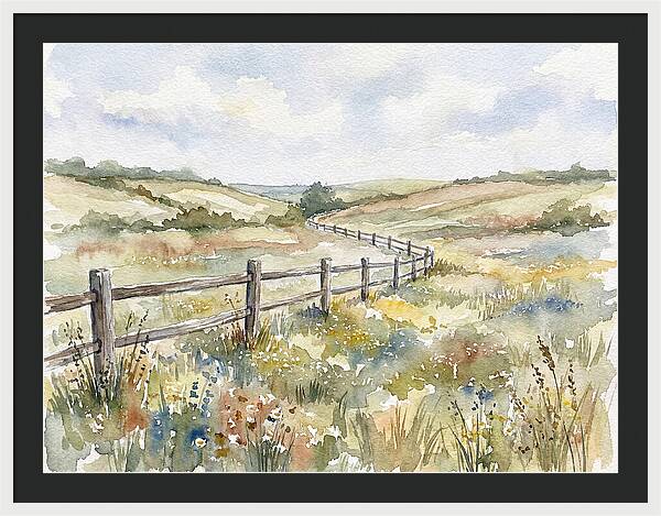 Country Fence In Watercolor