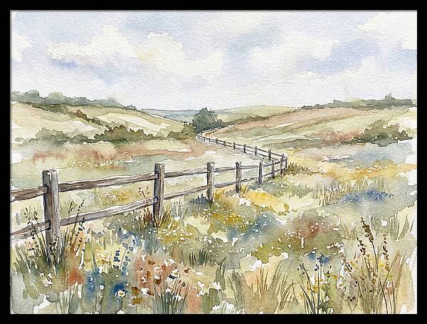 Country Fence In Watercolor