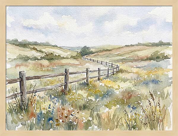 Country Fence In Watercolor