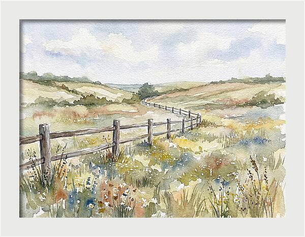 Country Fence In Watercolor