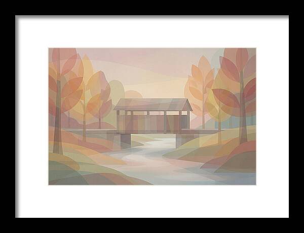 Covered Bridge Framed By Fall Foliage