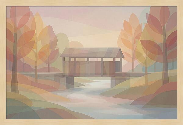 Covered Bridge Framed By Fall Foliage