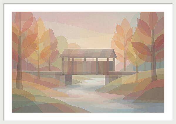 Covered Bridge Framed By Fall Foliage