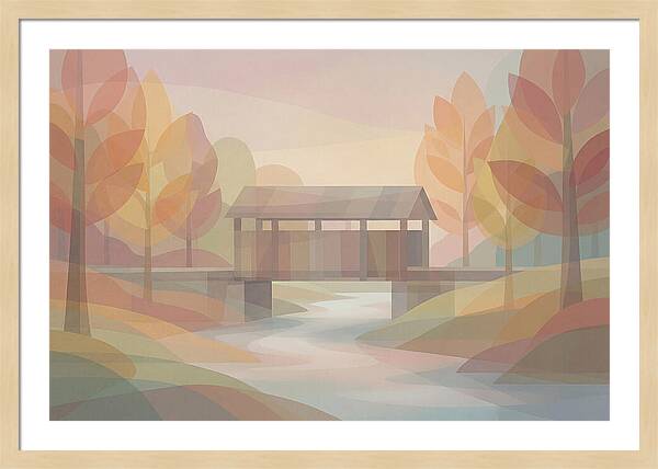 Covered Bridge Framed By Fall Foliage
