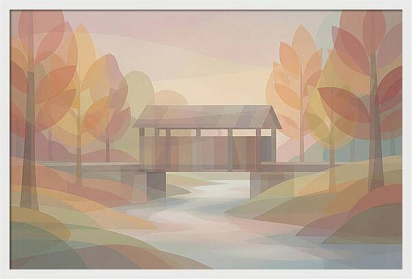 Covered Bridge Framed By Fall Foliage