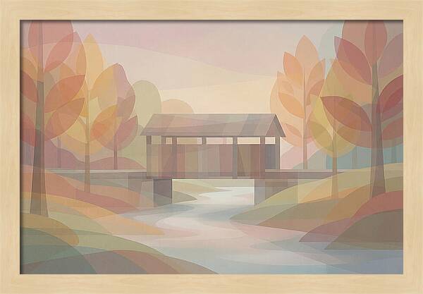 Covered Bridge Framed By Fall Foliage