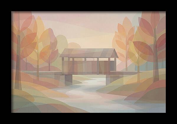 Covered Bridge Framed By Fall Foliage
