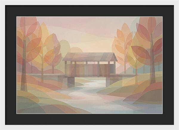 Covered Bridge Framed By Fall Foliage