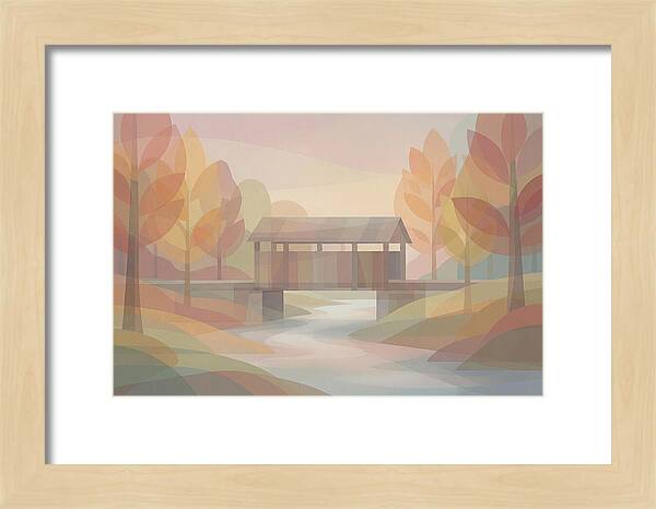 Covered Bridge Framed By Fall Foliage